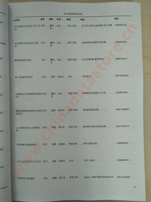 四川美容機(jī)構(gòu)企業(yè)黃頁(yè)收錄了最新的四川美容機(jī)構(gòu)企業(yè)名單，具有極高的營(yíng)銷(xiāo)價(jià)值，實(shí)實(shí)在在提高銷(xiāo)售業(yè)績(jī)
